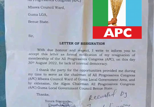 Benue APC Ward Chairman Dumps party